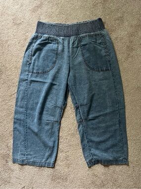 Anthropologie Pilcro Chambray Wide Leg Cropped Pants XL Pull-On Elastic Waist
